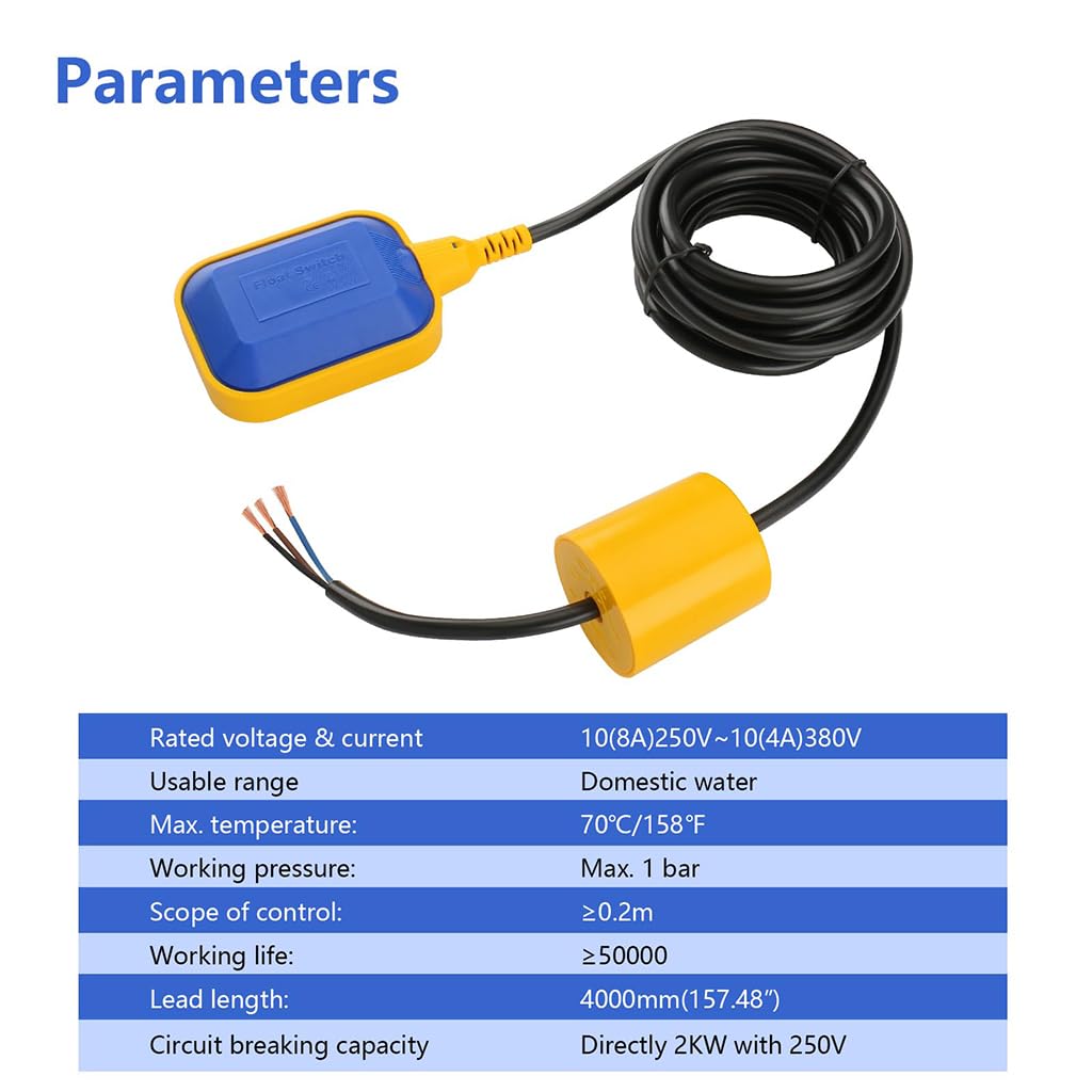 ZIBUYU Water Level Controller for Tanks and Pumps with 2M Cable Float Switch | Automatic Overflow Protection