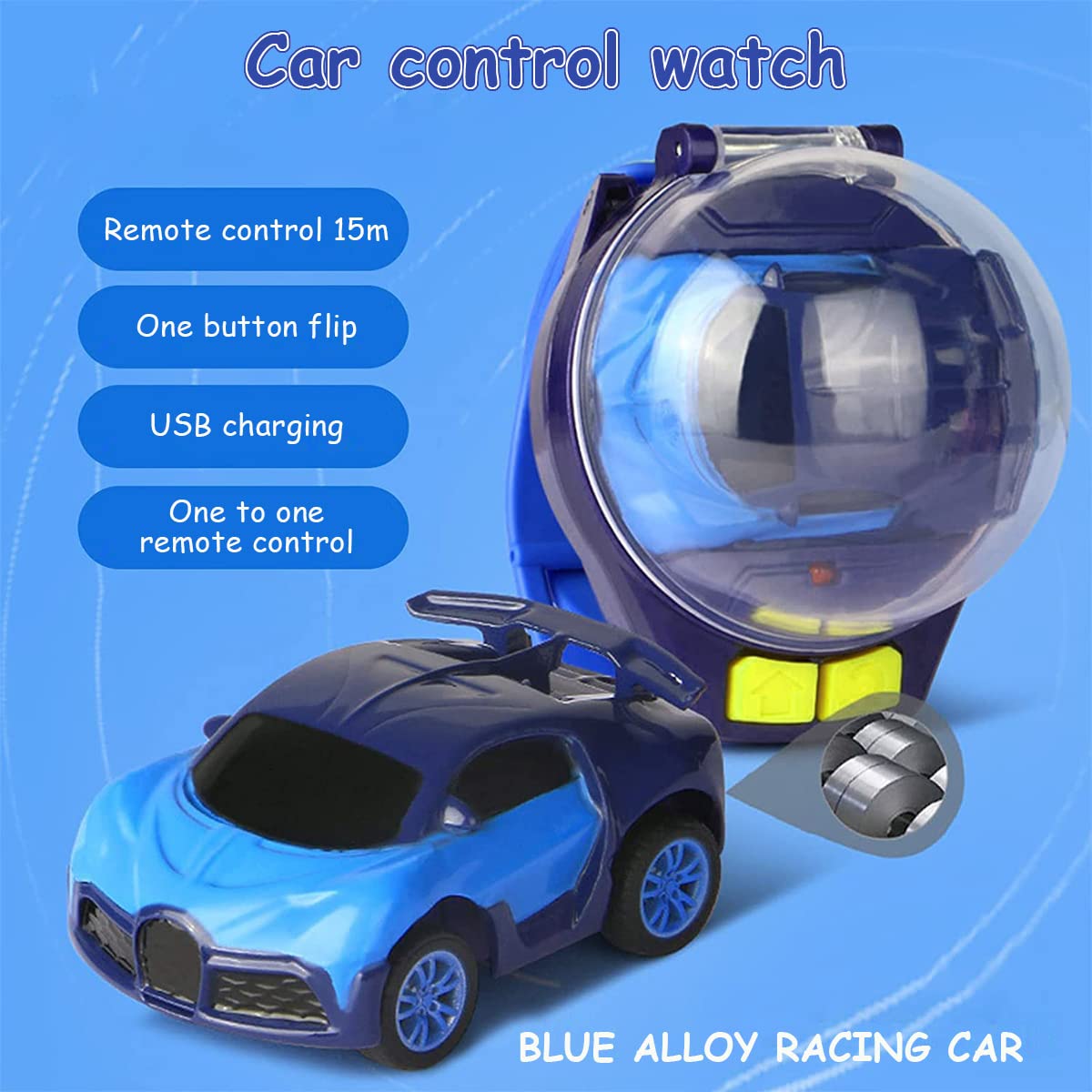PATPAT Remote Control Car Watch for Kids featuring 2.4GHz Control and USB Rechargeable Toy | Blue