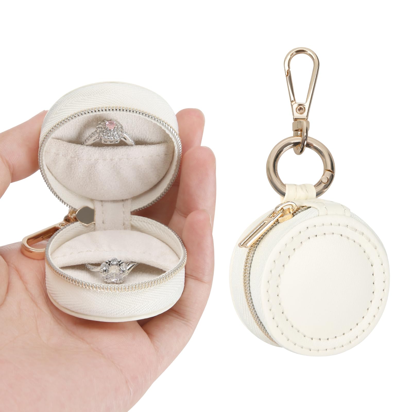SANNIDHI® Jewelry Ring Holder Box with Keychain Portable Gym Jewelry Storage Box Case, Small Travel Ring Earring Stud Necklace Storage Case