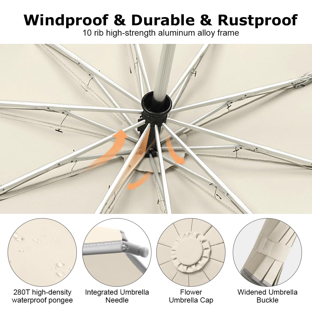 PALAY Umbrella for Travel with 50in Canopy and 10 Dual Ribs | Auto Open Close UV Protection