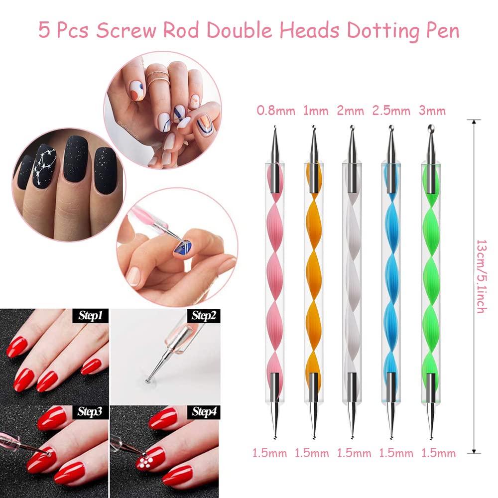 MAYCREATE Nail Art Kit for Girls with 15 Brushes and 5 Rhinestone Pens | DIY Nail Decorations