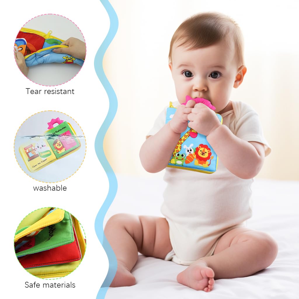 SNOWIE SOFT® Cloth Book for Toddlers Baby Cloth Sensory Book Zip-around Cloth Book Early Educational Toy Activity Book Fun Cartoon Busy Book, 17x24cm
