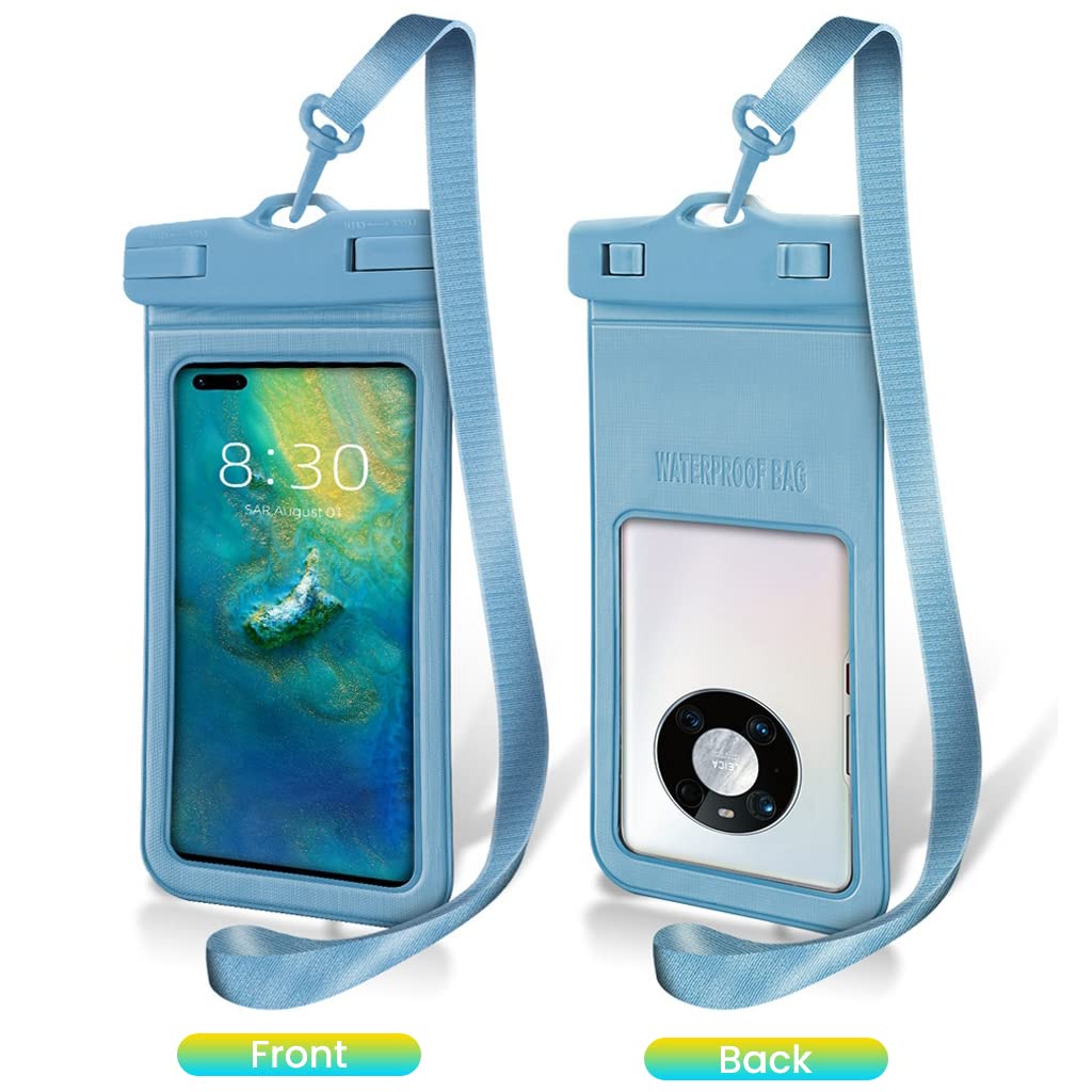 Waterproof Mobile Pouch for 6.9 in Phones with IPX8 PVC Touch Screen | Blue Cover and Lanyard