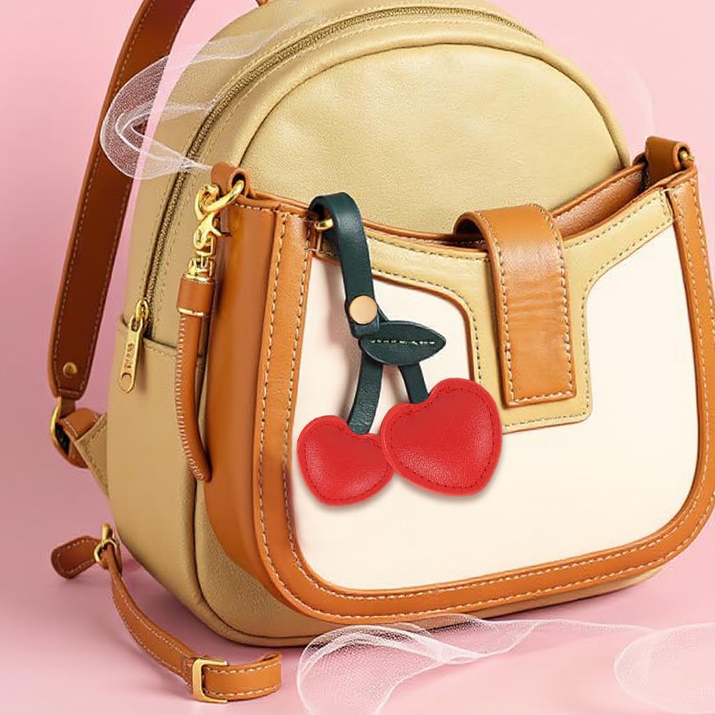 SANNIDHI Bag Charm Keychain for Purses with 7x11 cm Cherry Design and Snap-Button Closure | PU Accessory for Women and Girls