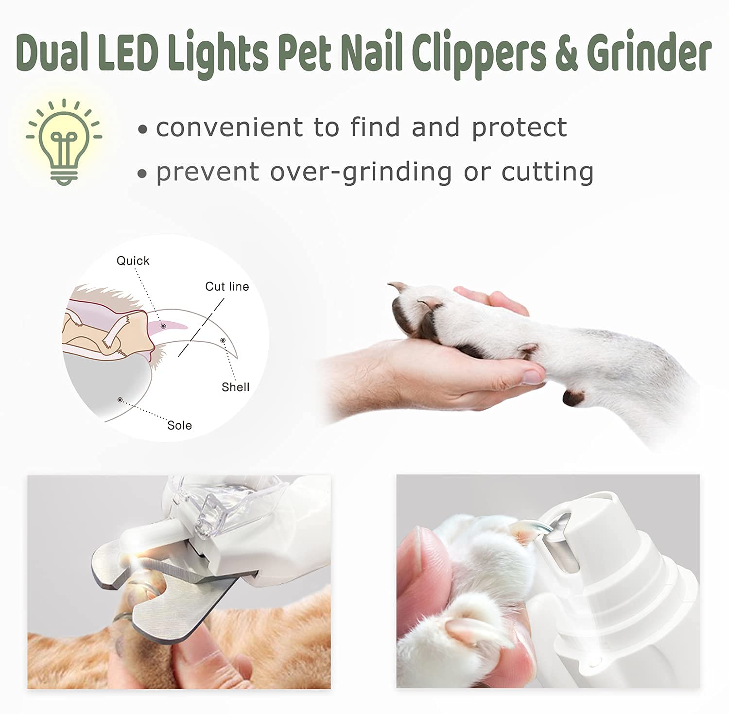 Qpets  Electric Automatic Pet Grooming Kit 2 In1 Dog Nail Grinder and Dog Nail Clippers Cutter with LED-Lights Rechargable Low Noise Trimmer for Small Medium Large Dogs and Cats