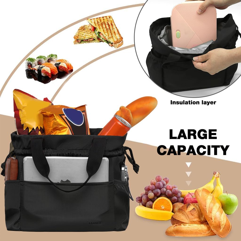 Supvox Lunch Bag for Work and Picnic with 11L Capacity and Drawstring Closure | Removable Shoulder Strap and Nylon Material