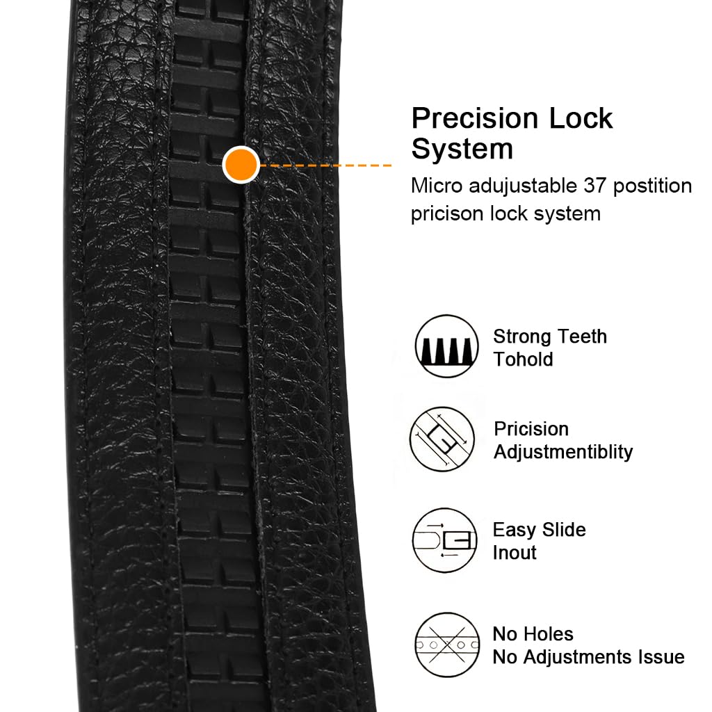 GUSTAVE Leather Belt for Men with Auto Lock Gold Buckle 130cm Length | Embossed Black Style