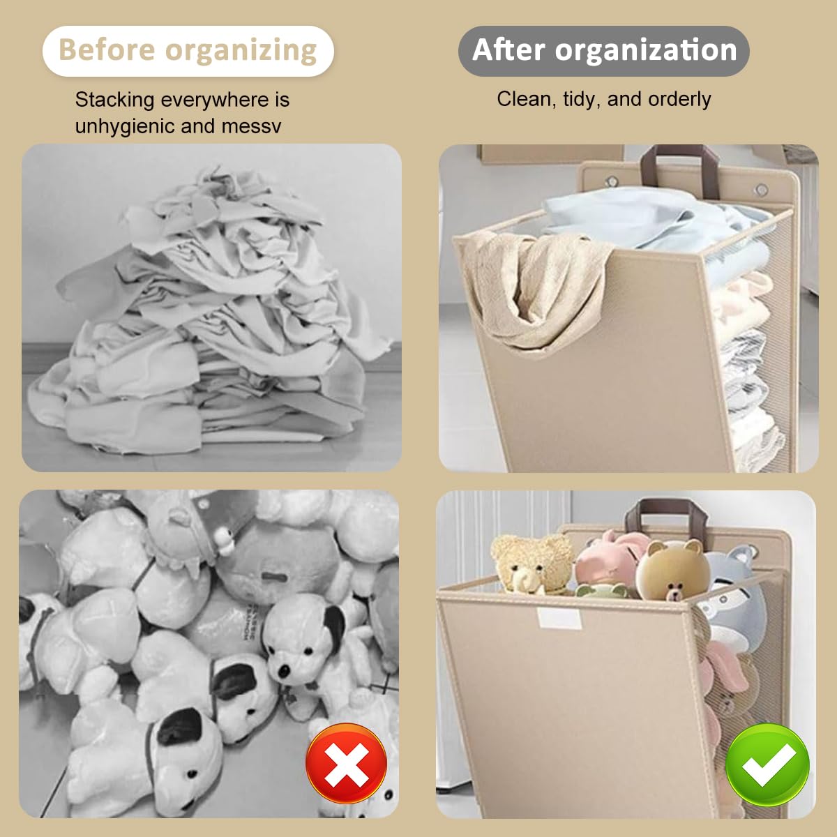 ZIBUYU Foldable Laundry Basket for Clothes with Lid 41x15x58cm featuring Mesh Ventilation and Linen Fabric Handle Design