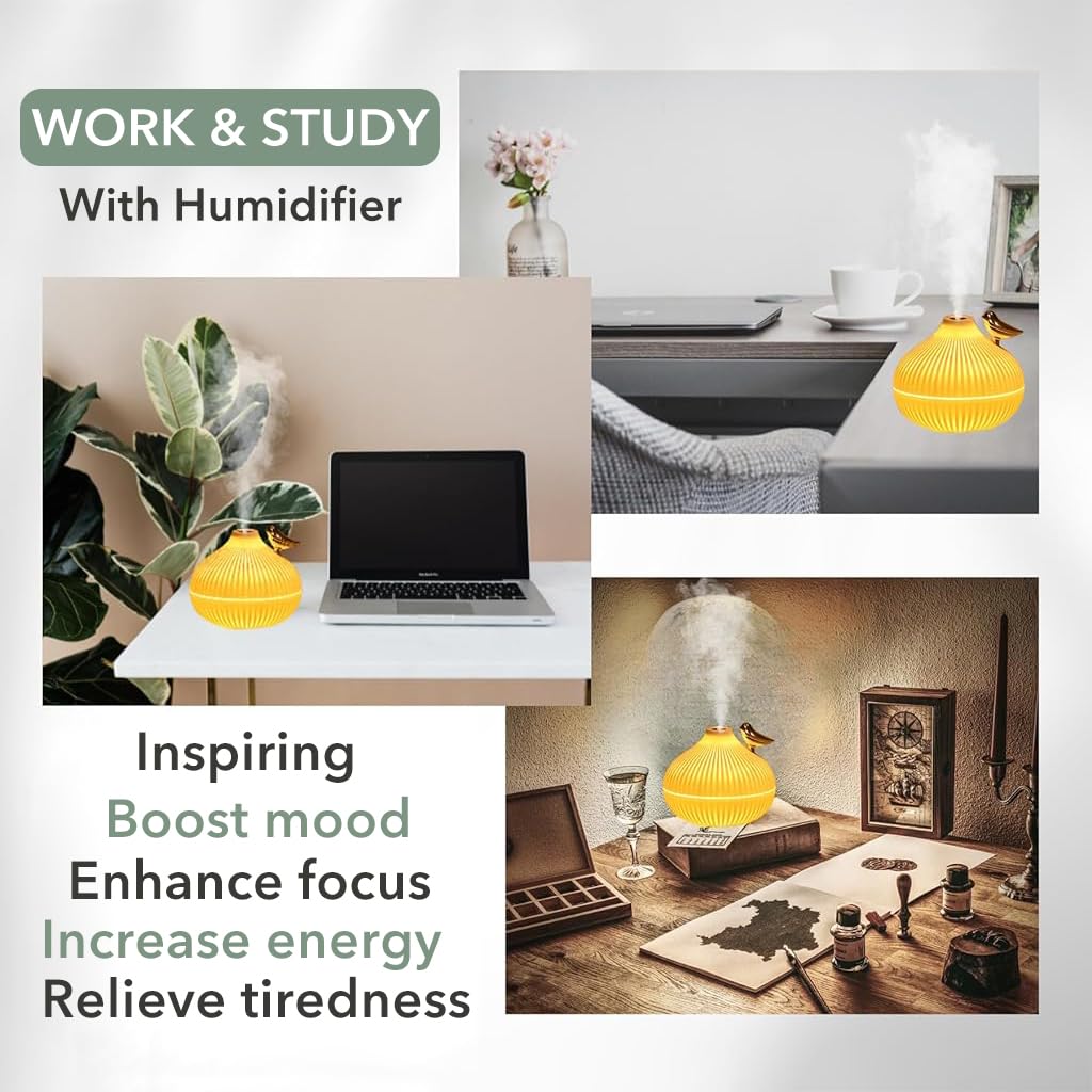 HASTHIP Mini Air Humidifier for Home and Office with 300ml Tank & Ultrasonic Mist | Warm LED Light