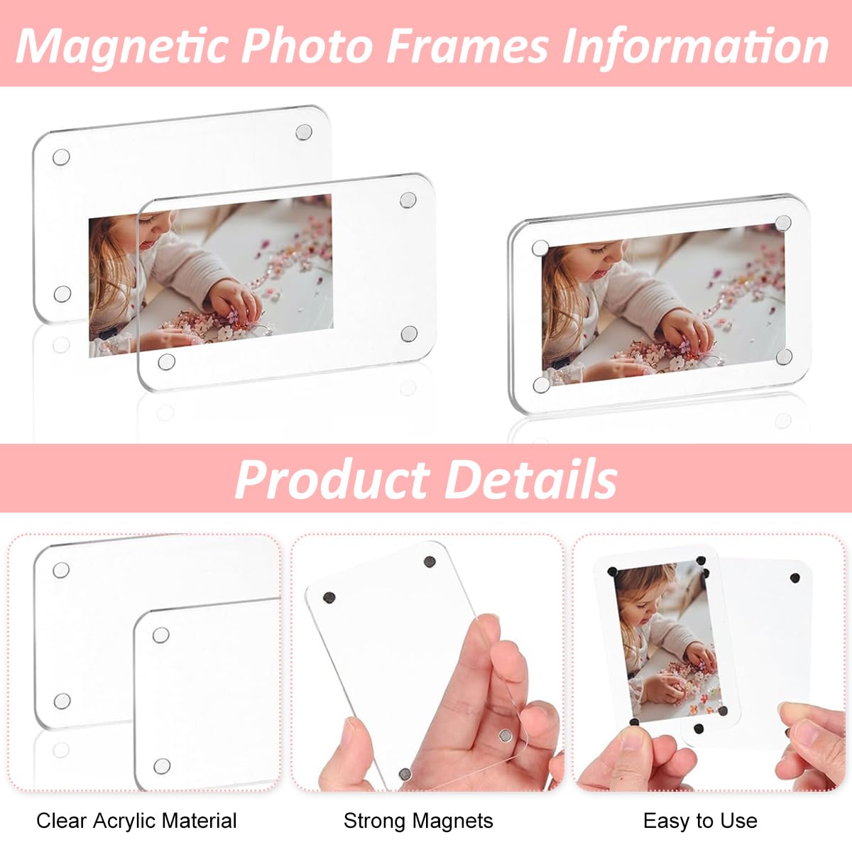 HASTHIP Rectangular Photo Frame for Refrigerator 2.36x3.54 in with Strong Magnetic Hold | Clear Acrylic Pack of 6