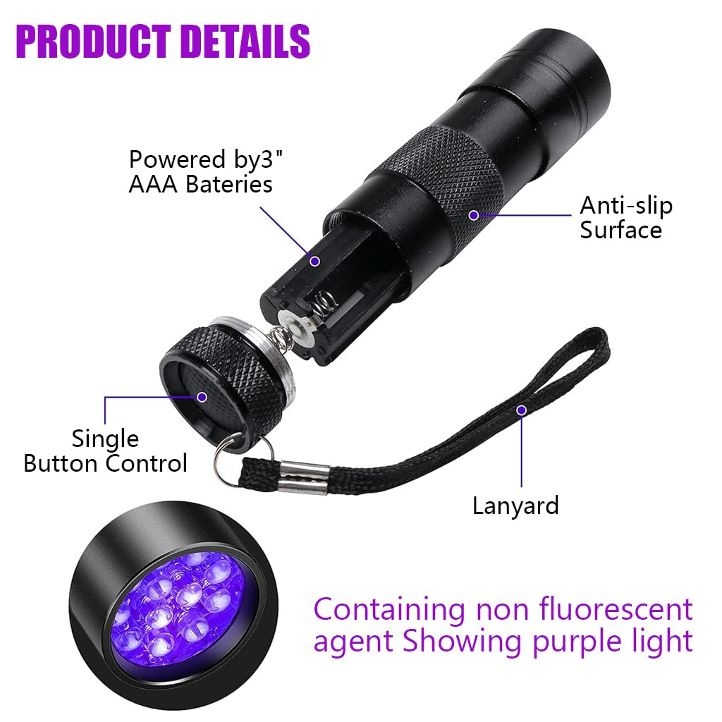 Optifit UV Flashlight for Pet Stain and Leak Detection with 12 LED 395nm Light | Aluminum Alloy Waterproof Design