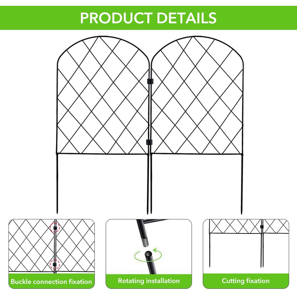 Supvox Metal Garden Fence for Outdoor Decoration with Semicircle Top | 5 Pack 33x43cm Panels