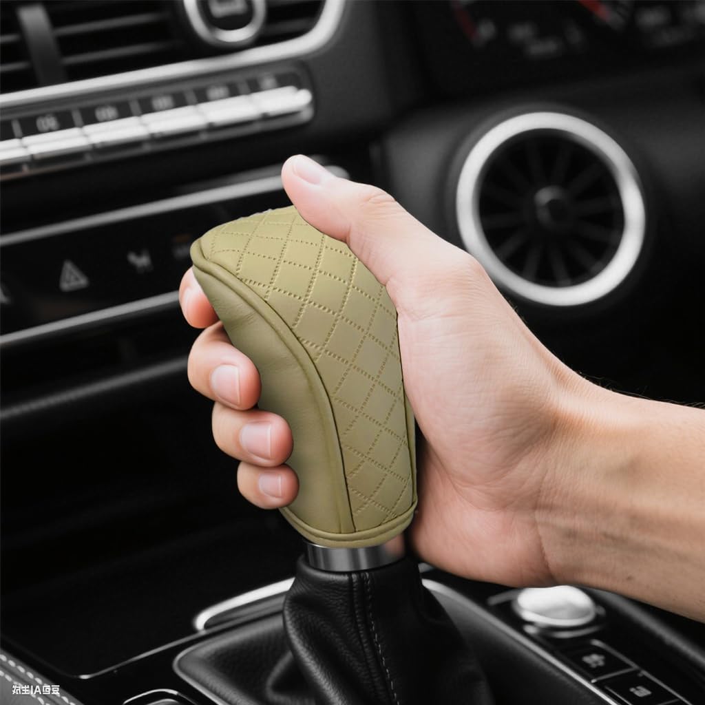 STHIRA Car Gear Knob Cover for Smooth Grip and Universal Fit with Beige PU Leather | Protects Against Scratches