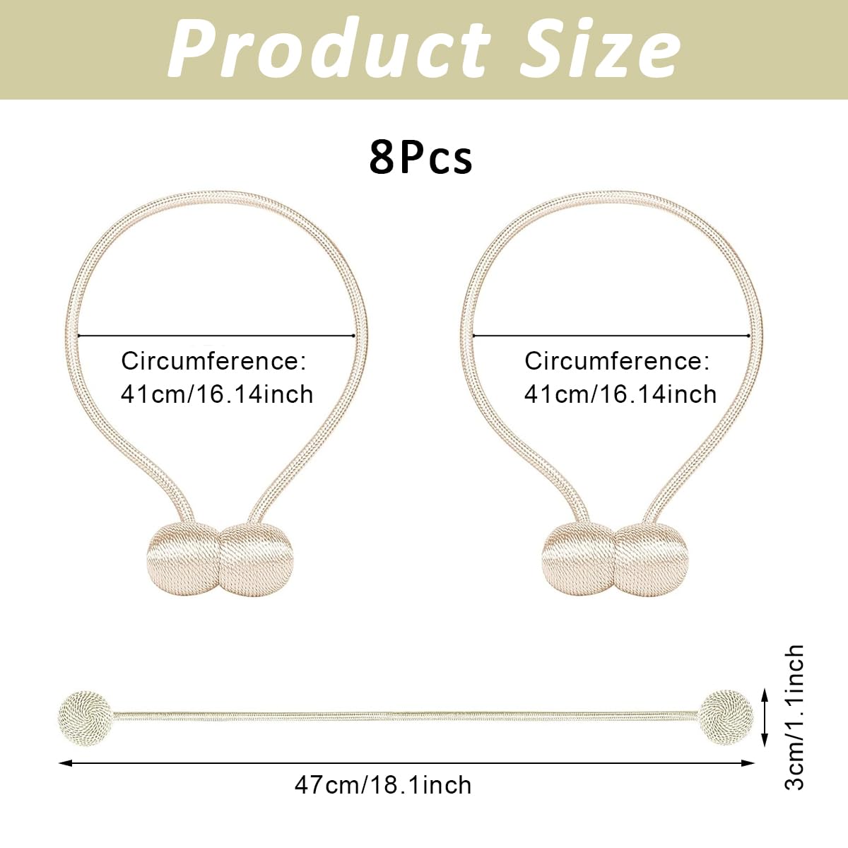 HASTHIP Magnetic Curtain Tiebacks for Home and Office Featuring 40cm Rope & Anti Rust Magnets | 8Pcs Beige Set