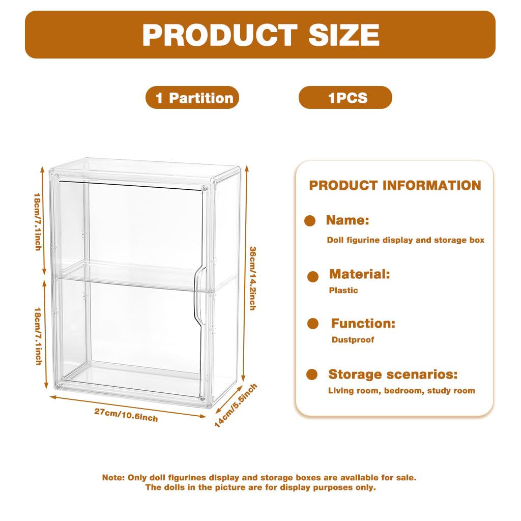 HASTHIP PET Display Box for 4'' Collectible Figures with Double Layer Closet and Door | Clear Sealed 27x14x36cm Stand for Desk or Wall