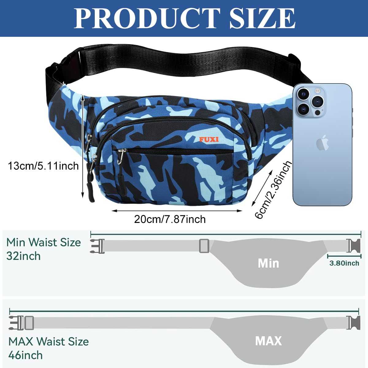 GUSTAVE Waist Bag for Travel and Running with 3 Zipper Pockets and Quick Release Strap | Waterproof Oxford Cloth Crossbody for Men