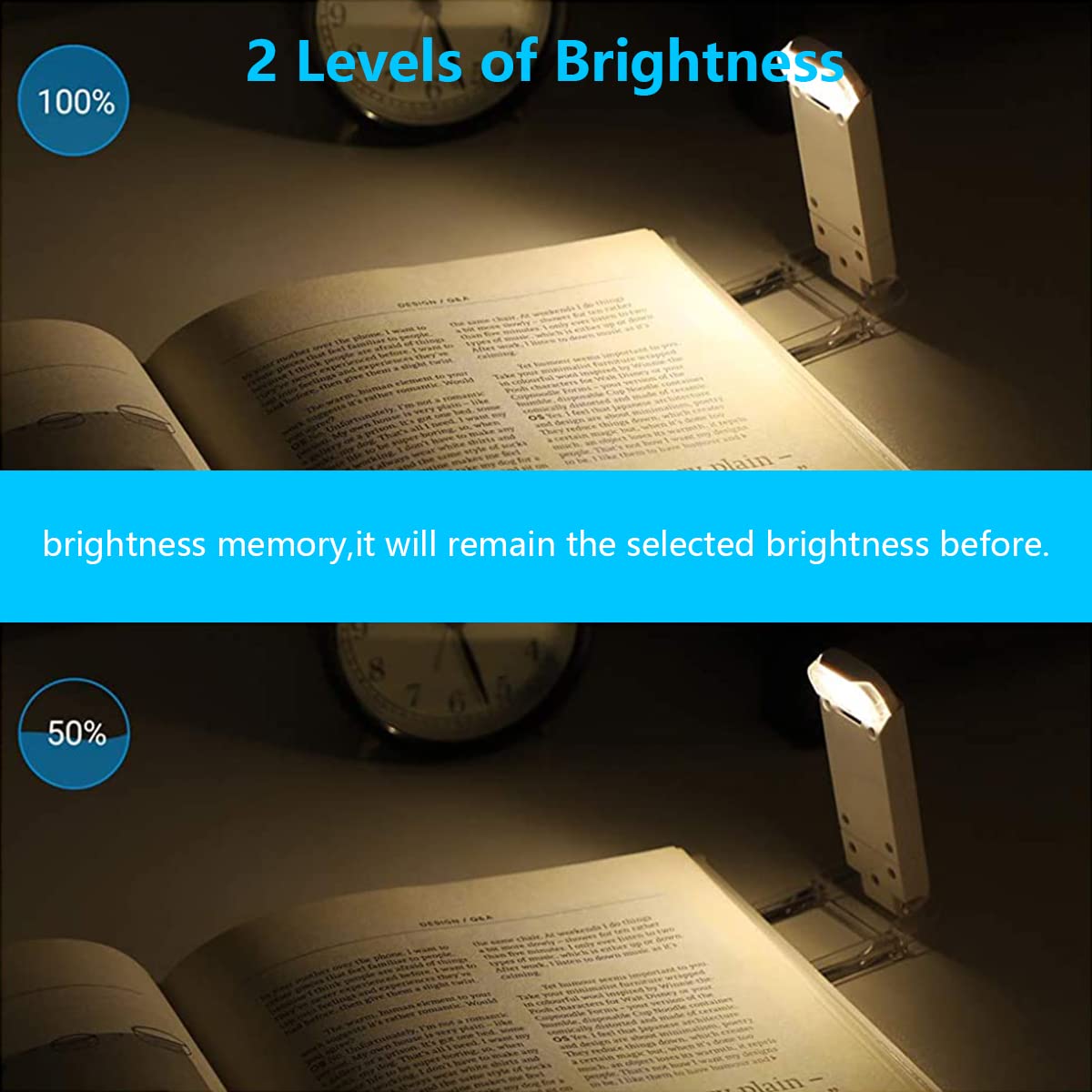 HASTHIP Mini Book Reading Light for Bedtime Reading featuring Clip On Foldable Design | USB Rechargeable Warm LED with 2 Brightness Levels and 8 Hour Runtime