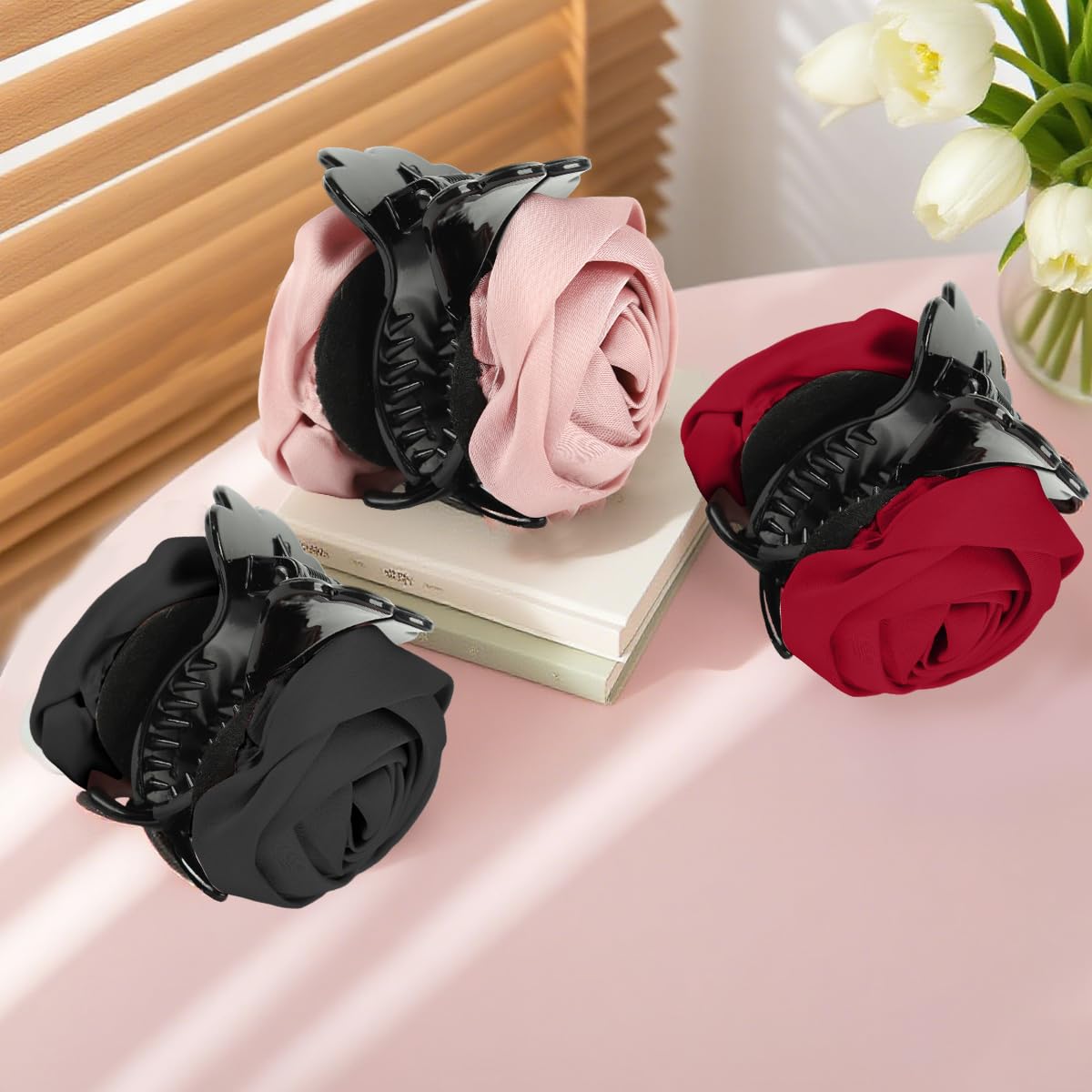 MAYCREATE Hair Clips for Women with Secure Spring-Loaded Hold and 1.57 in Size | Lightweight Acrylic Floral Claw Set