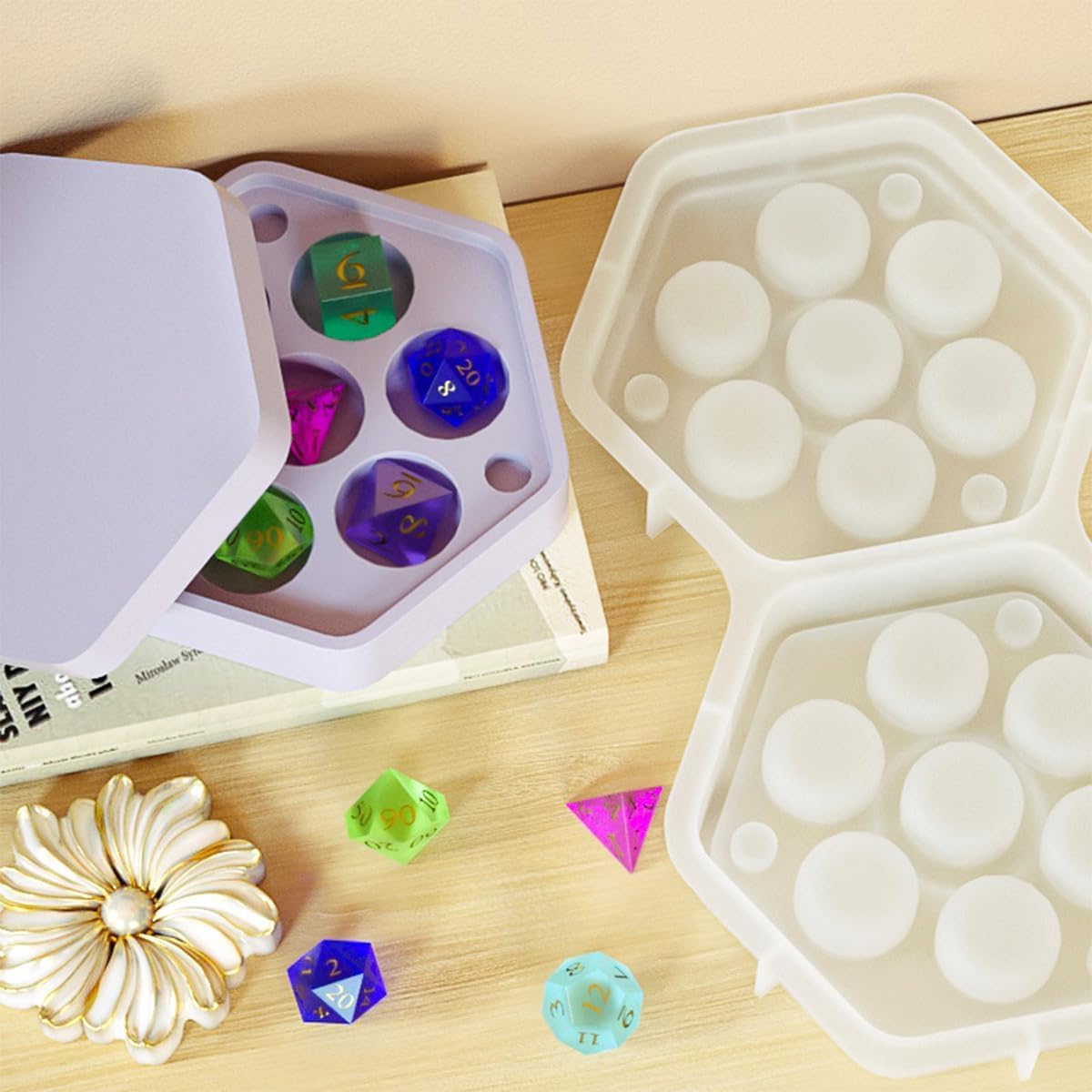 HASTHIP Resin Molds Silicone for Dice Box with 7 Compartments Lid for DIY Dice Storage | Ideal for Resin Casting and DND Game Lovers