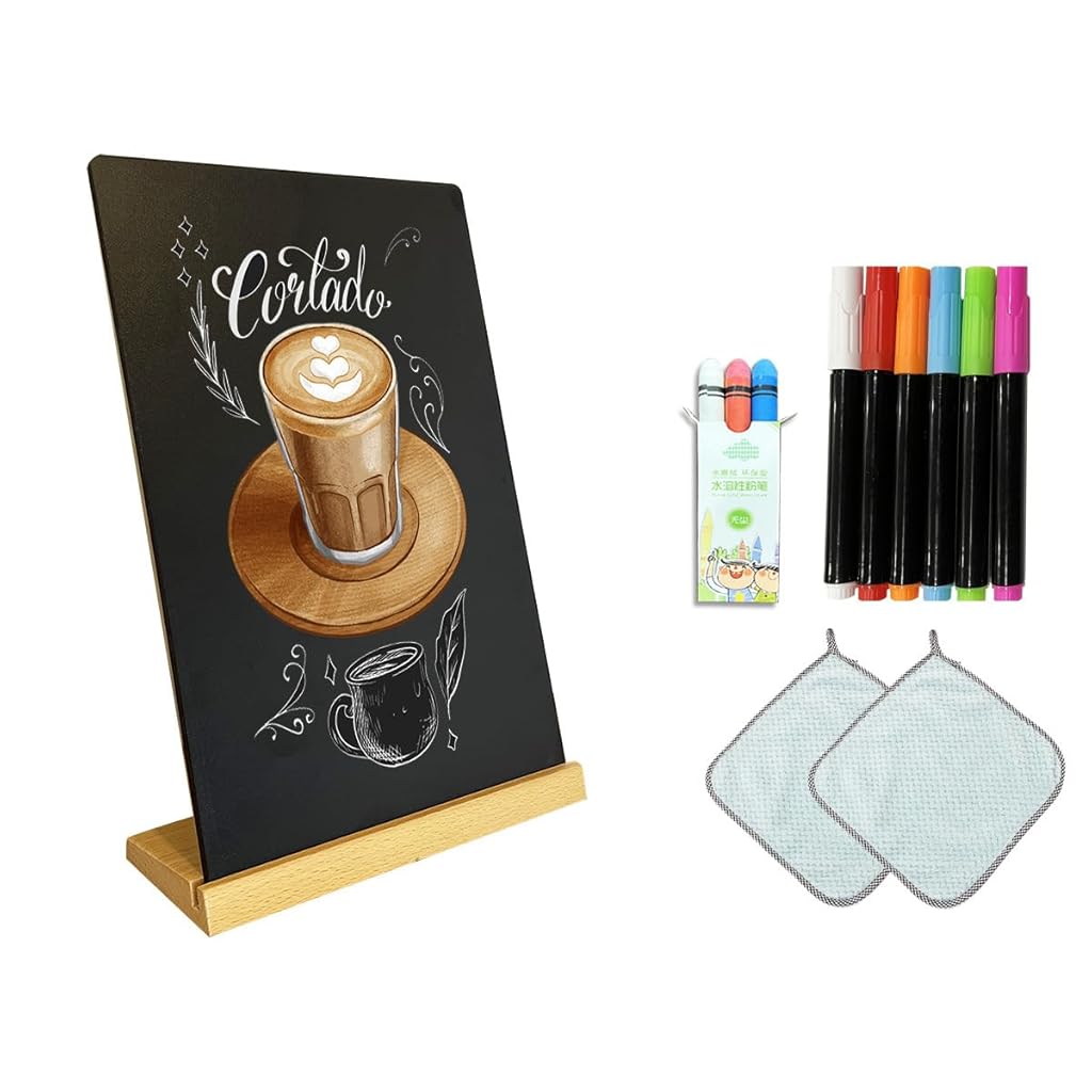 OFIFO® 8.7x12 Inch Tabletop Chalkboard with Wood Holder, Double-Sided Painting, Message Board, Bar and Special Event Decorations-Black