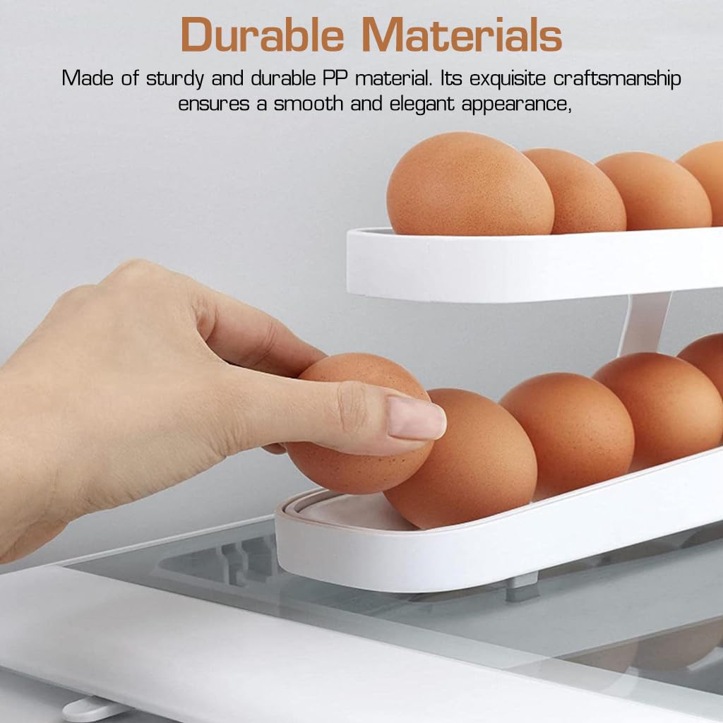 Supvox Egg Holder for Refrigerator with Auto Rolling Double Layer Design 12–14 Eggs | PP Storage Box