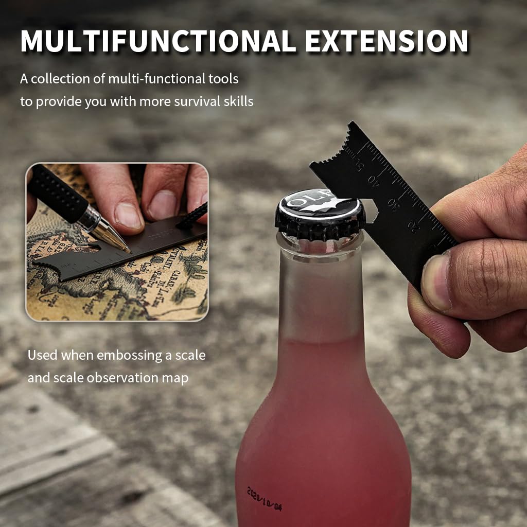 Optifit® Multi-Function Fire Starter Kit with Waterproof Magnesium Flint, Steel Striker Ruler, Survival Gadgets for Camping, Outdoors, Emergency - Durable, Compact & Portable with Bottle Opener