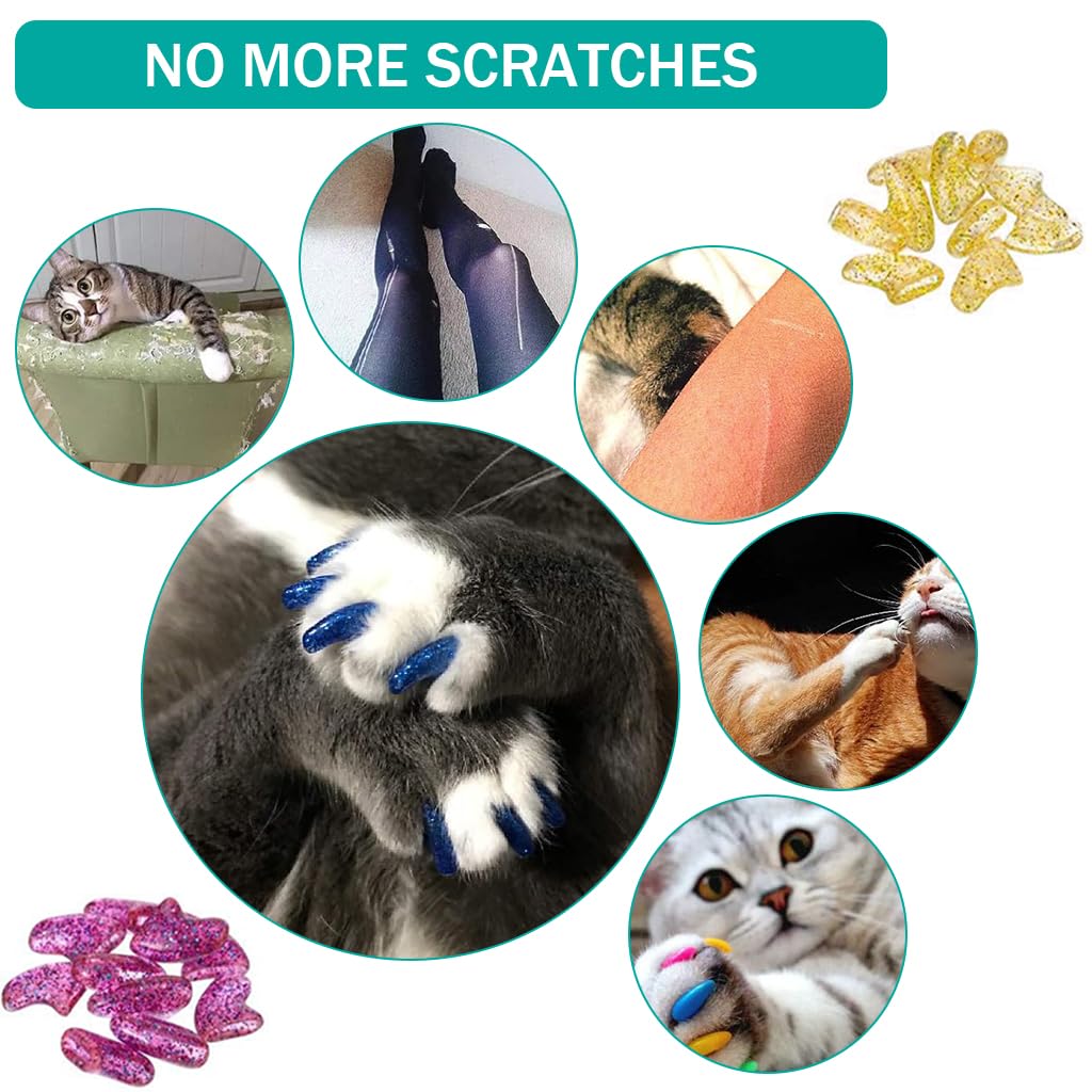 Qpets Cat Nail Caps for Scratch Protection featuring Non Toxic Silicone | 120pcs and 12 Colors