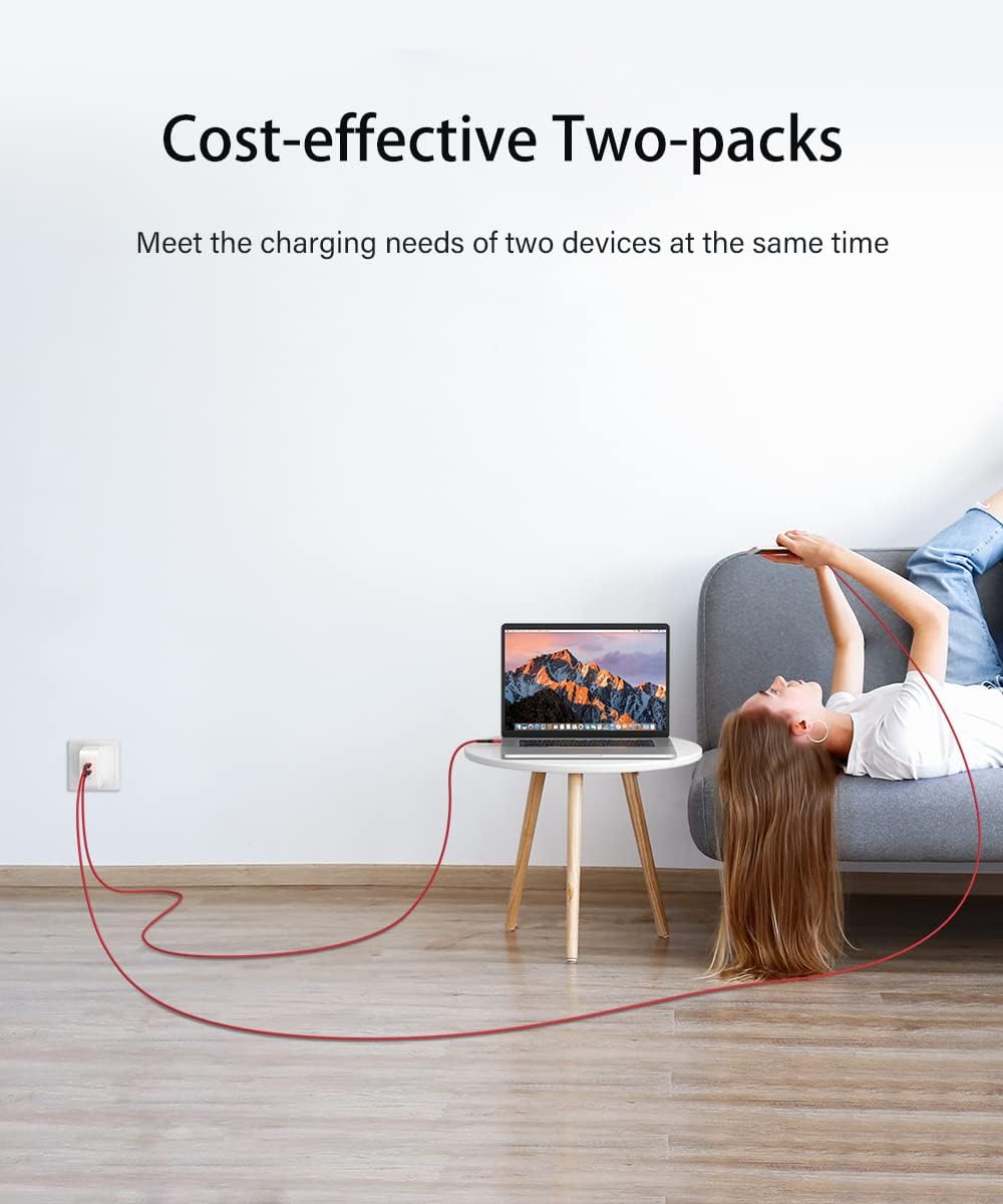 JSAUX USB C to USB C Cable for Fast Charging 100W 5A 6.6ft | Braided Red 2 Pack