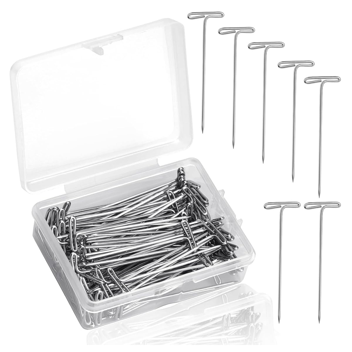 MAYCREATE® 100PCS T Pins, 2 inch Sewing Pins, Long Straight Pins for Sewing, Foam Head, Modelling, Wig Making and Craft, Quilting and Blocking Decoration with Storage Box