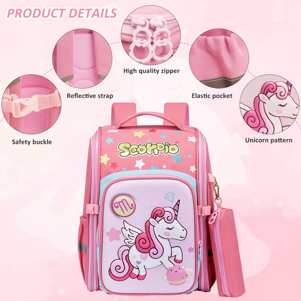 PALAY® School Backpack for Girls, Unicorn Cartoon School Backpack Girls Backpack for School, Travel, Camping, Burden-relief School Backpack for Kids 6-12 Years Old