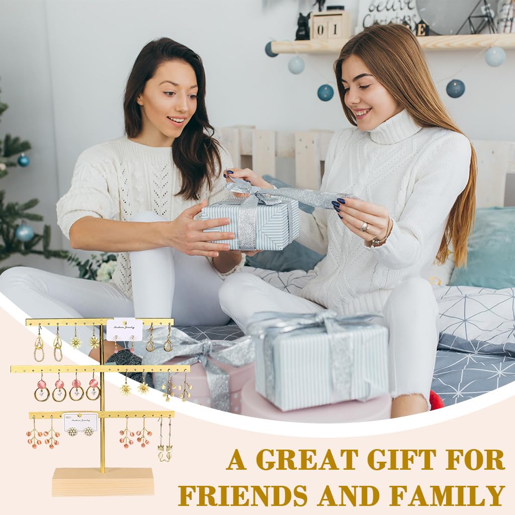 HASTHIP Earring Display Organizer for Desk and Dresser with 52 Holes and Wooden Base | Metal Jewelry Holder