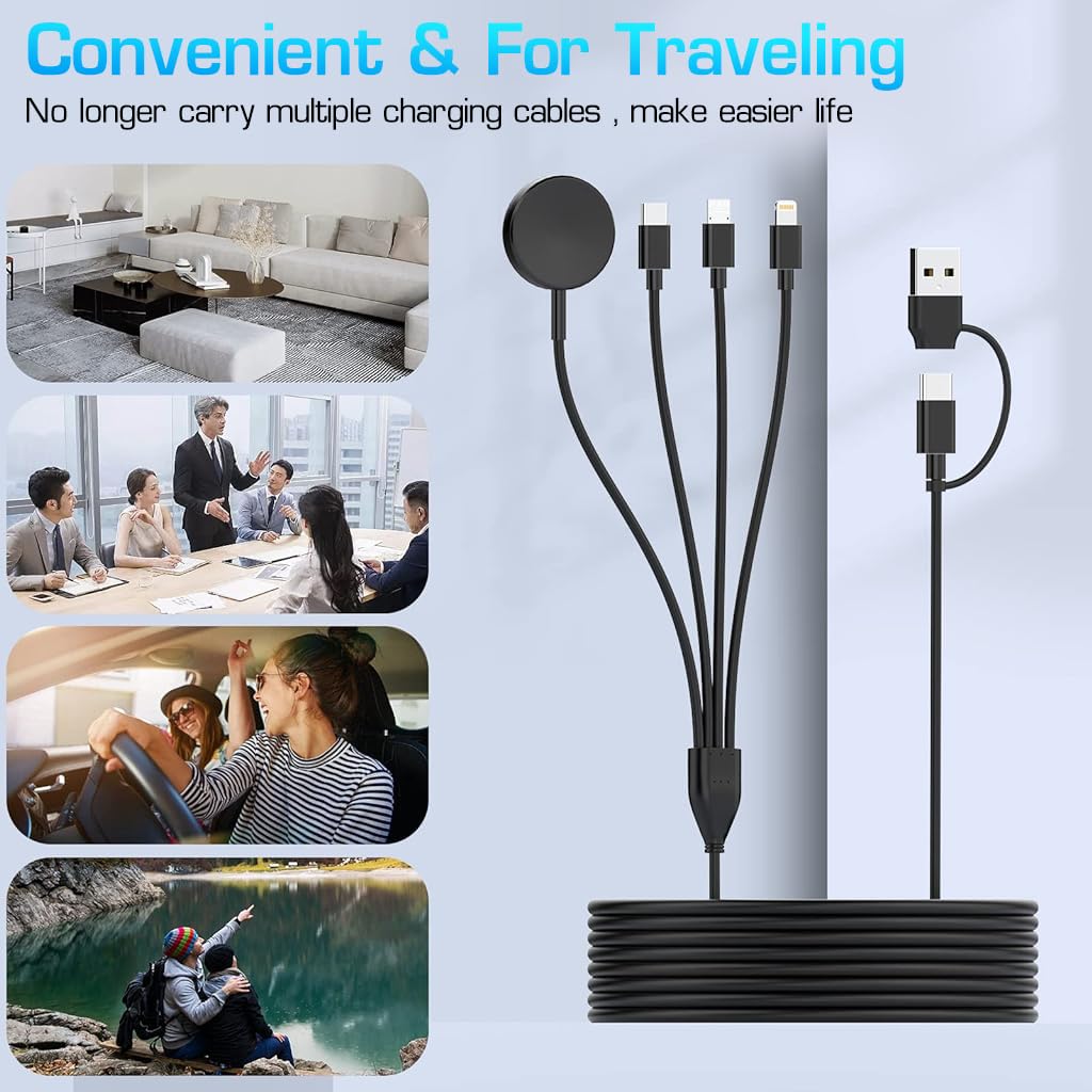 ZORBES Multi USB Charging Cable 4 in 1 for Travel with Wireless Watch Charger | 3.9ft PC Material