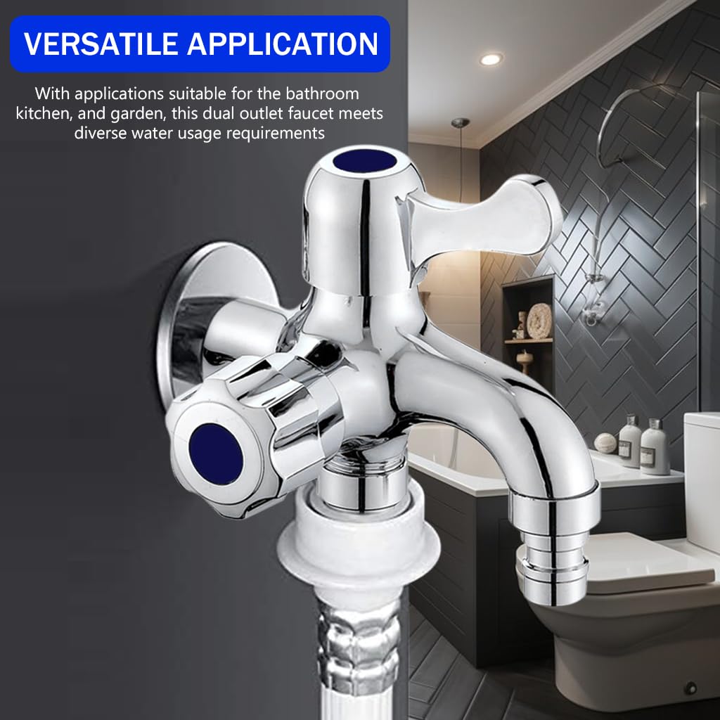 HASTHIP Washing Machine Faucet with Dual Outlets and Independent Controls for Laundry | Silver Alloy
