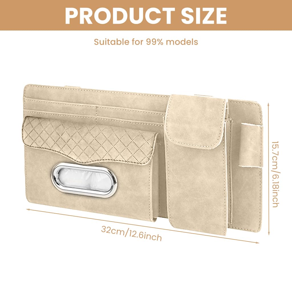 ZIBUYU Car Tissue Holder for Sun Visor with 4 in 1 Storage Design and Suede Surface | Universal Fit