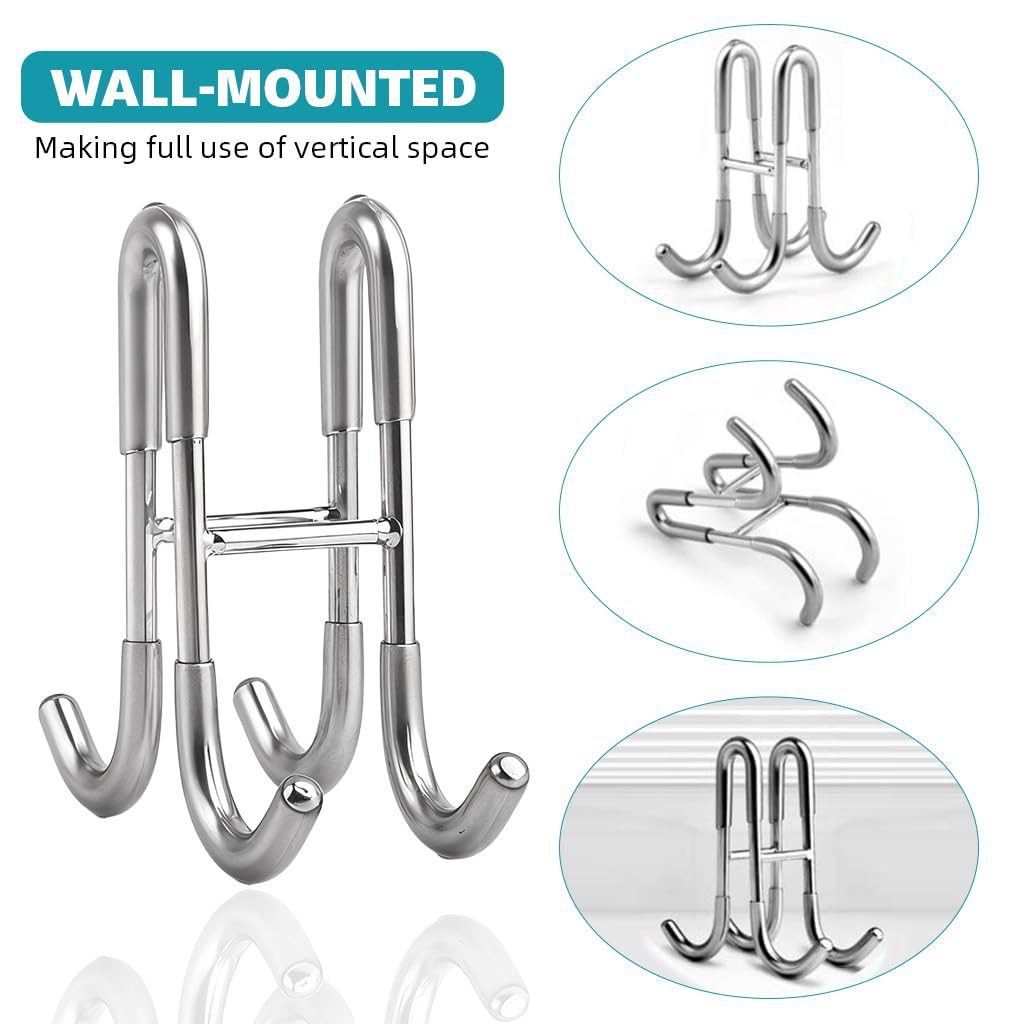 HASTHIP Door Hook Rack for Glass or Room Doors featuring 4-Prong Double-Sided Design | Stainless Steel Removable Organizer