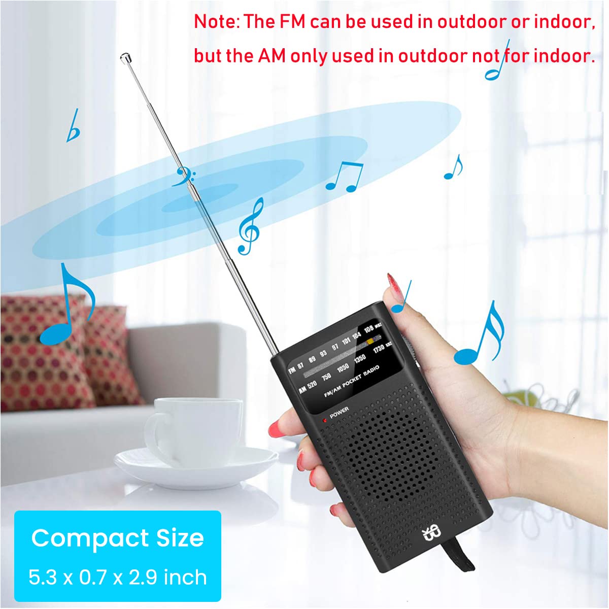 HASTHIP Portable HiFi AM/FM Radio Pocket Radio Player Operated Portable Radio with Speaker, 3.5mm Headphone Jack, 2AA Battery Powered Radio Operated with Long Range Reception for Indoor Outdoor Emergency Use