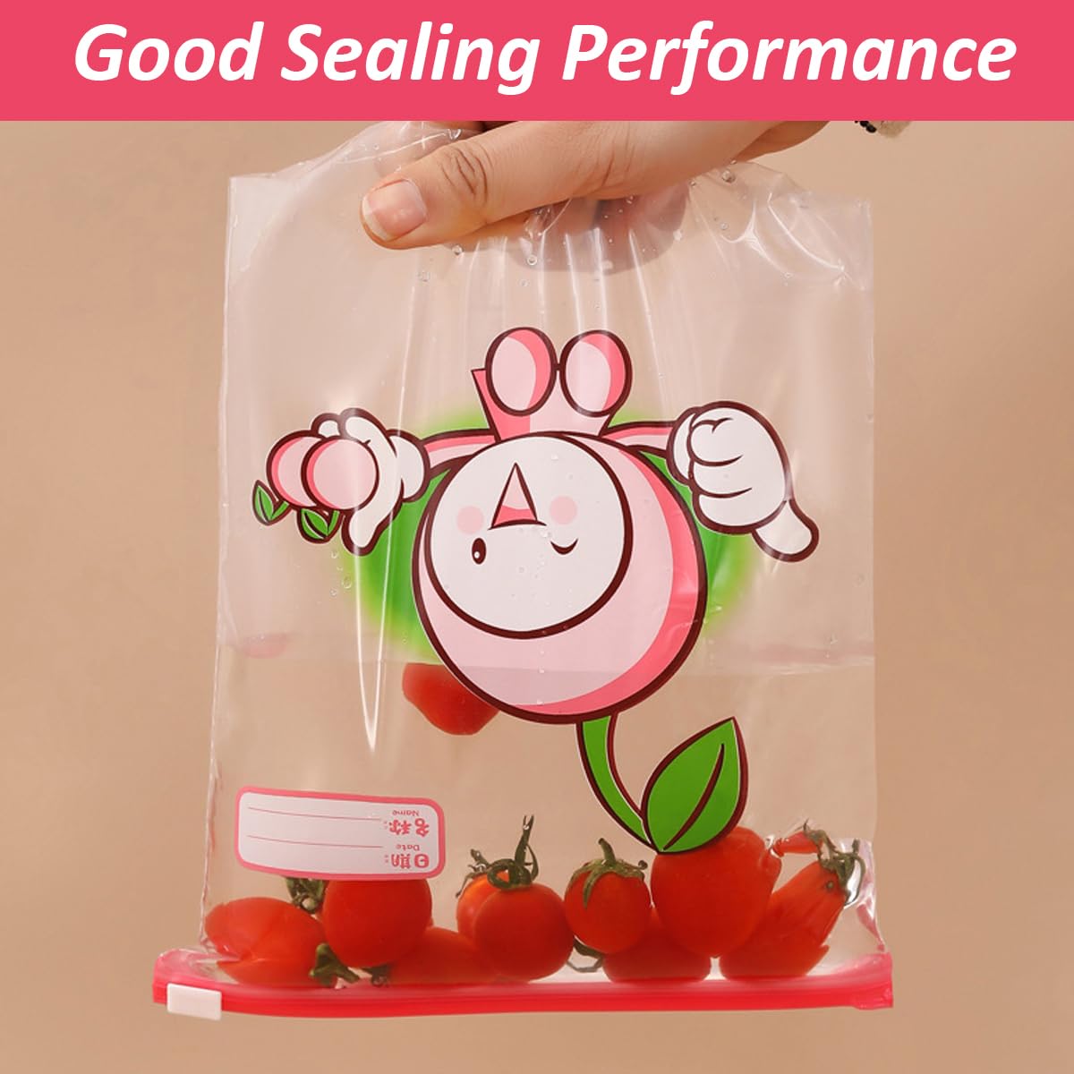 HASTHIP Food Storage Bags 40pcs for Freezer and Snacks featuring Double Sealing Strips & Date Label