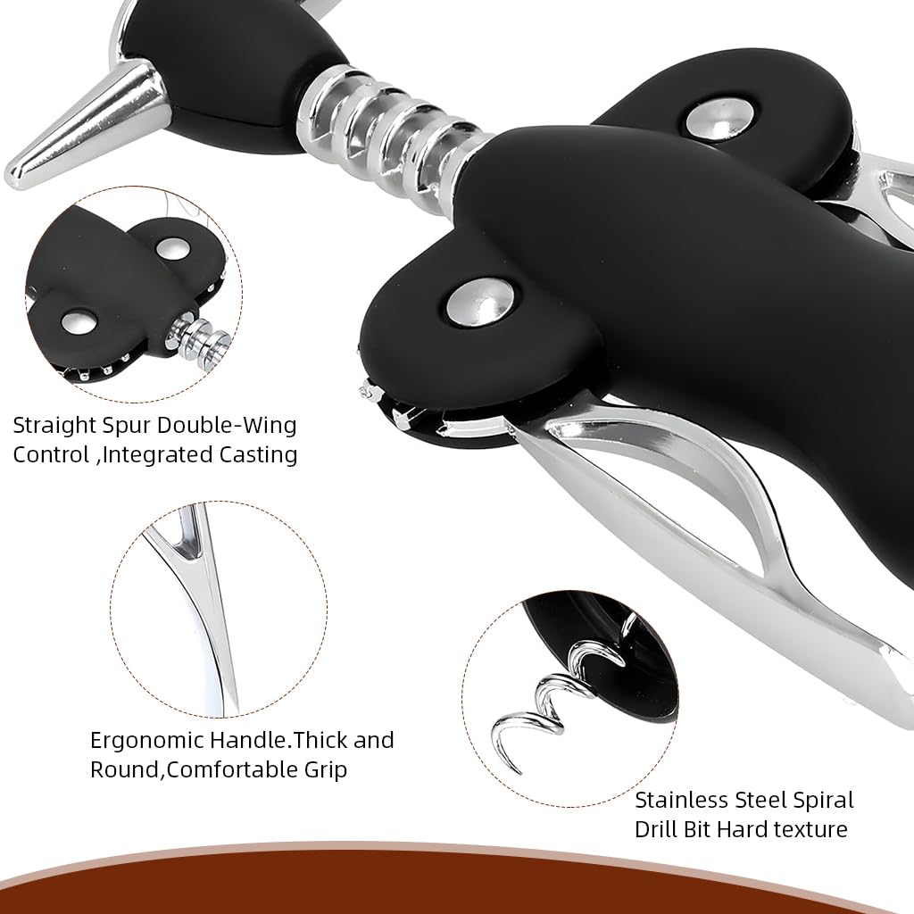 ZIBUYU Wine Accessories Set for Opening and Serving | 3Pcs Zinc Alloy Winged Corkscrew