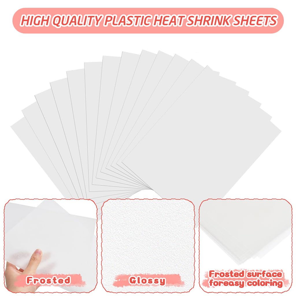 PATPAT Shrink Paper Sheet Kit for DIY Keychains with 20 Sheets and 100 Metal Hooks | Fun Craft Set for Kids and Adults