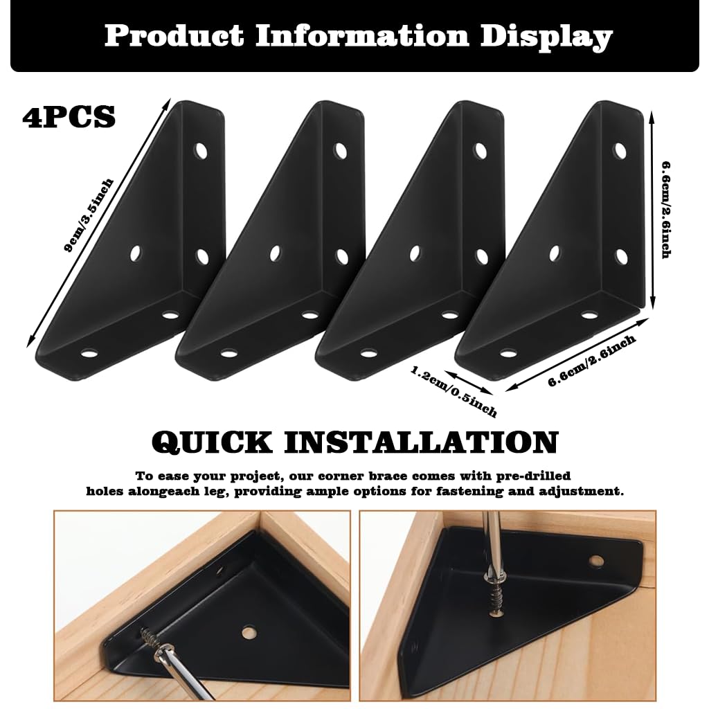 Serplex Furniture Corner Brackets for Shelves and Cabinets featuring Right-Angle Steel Support | Hidden Low-Profile Reinforcement for DIY Projects