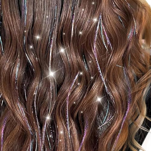 MAYCREATE® 12PCS Hair Tinsel Extensions for Women Girls Glitter 20 Inch Clip-in Fairy Highlight Sparkling Clips for Party Festival Colorful