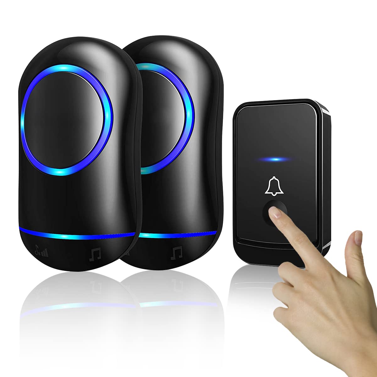 HASTHIP Wireless Door Bell for Home with 2 Receivers and Flashing Light | Self‑Powered IP44 Waterproof 45 Ringtones