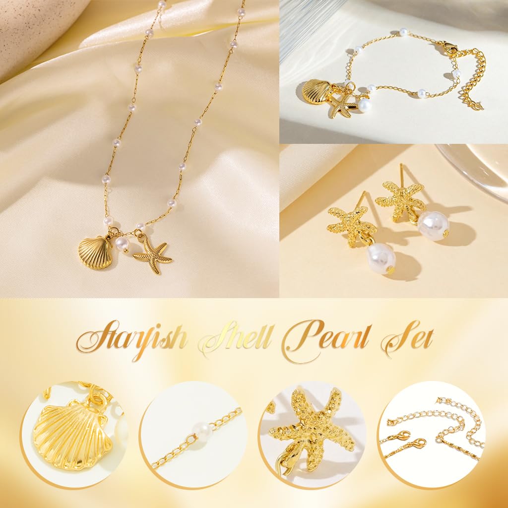SANNIDHI Necklace Set for Women featuring Starfish Shell and Pearl Charms | Adjustable Jewelry Gift Set