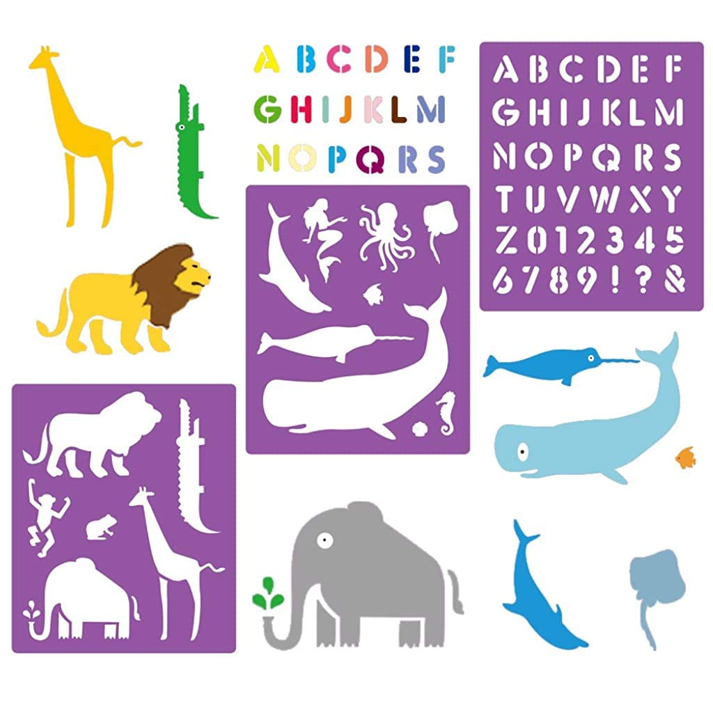 ELEPHANTBOAT Painting Stencils Set for Kids with 14 Templates and 150 Patterns | Reusable PET Plastic