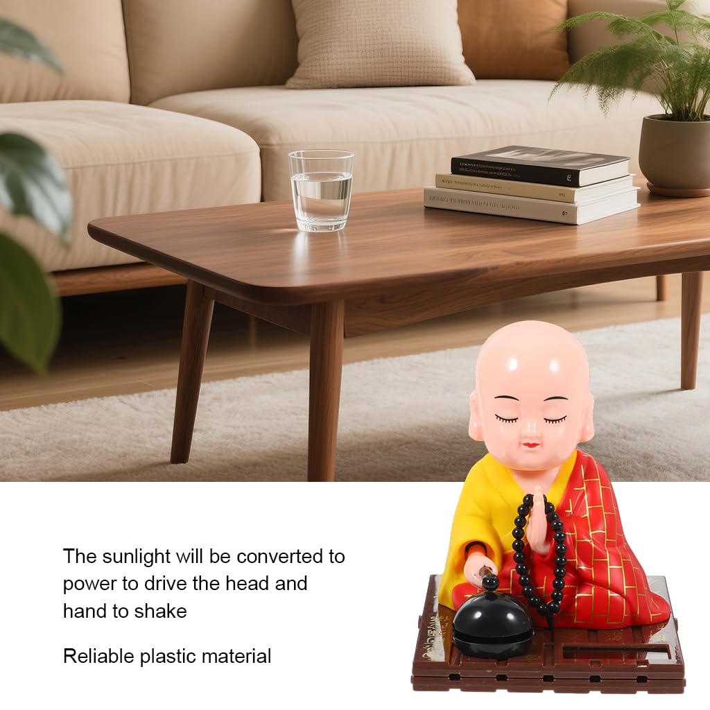 HASTHIP Solar Powered Buddha Figurine for Car or Desk with Moving Head and Hand | 7.5x7.5x9.5cm ABS Meditation Ornament