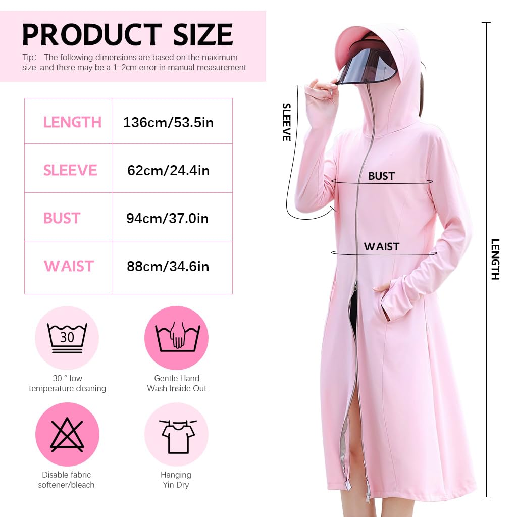 SANNIDHI Women’s UV Sun Protection Coat for Outdoor Activities with Wide Brim Hat and Ice Silk Fabric | Zip-Up Cooling Cover-Up Dress with Pockets