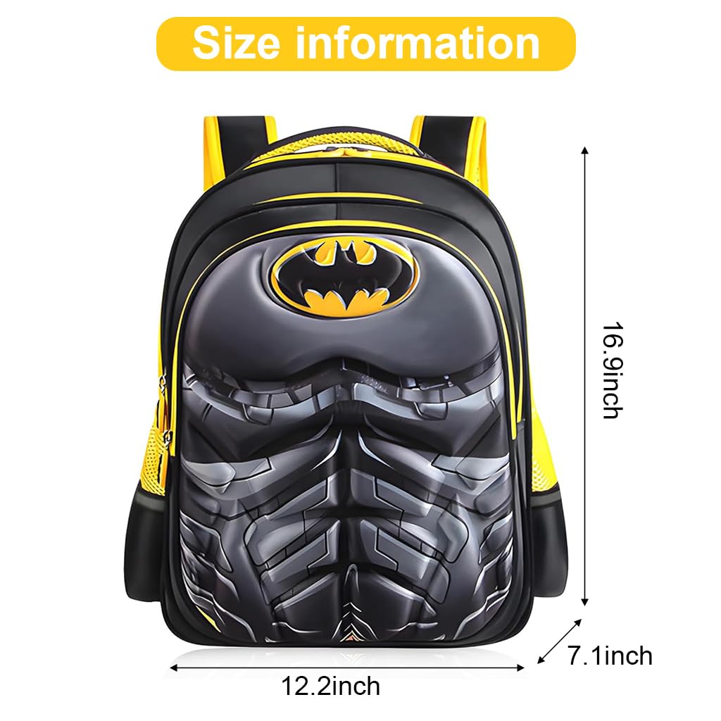 Venzina School Bags for Boys with 3D Batman Hard Shell Design and Oxford Cloth | Ages 6–10