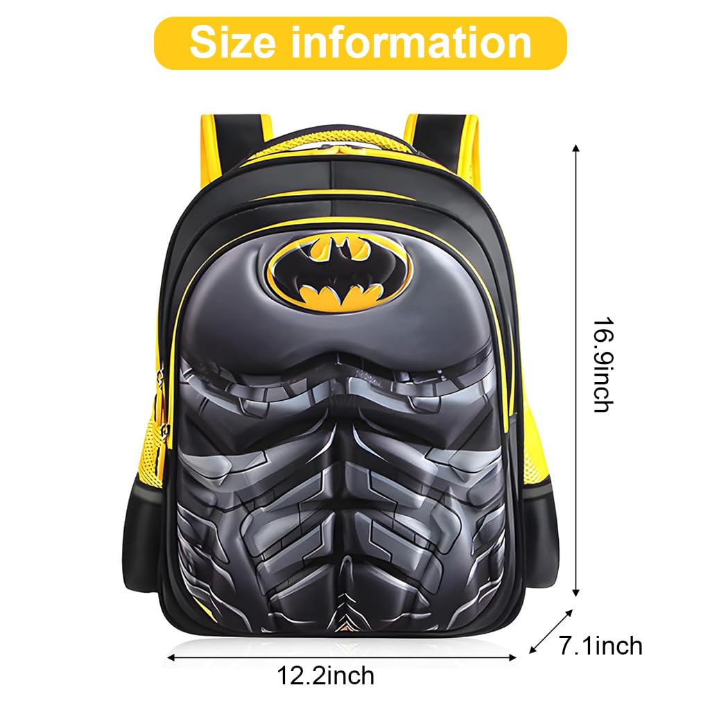 PALAY® School Kids Backpack 3D Cartoon Batman Print Hard Shell Backpack Lightweight School Backpack Padded Shoulder Strap And Lift Handle Waterproof School Backpack School Gift for Kids 6-10 Years Old