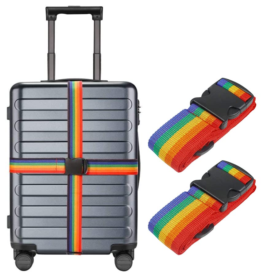 ZIBUYU® Bag Straps for Luggage, Adjustable Suitcase Belts for Travel, Heavy Duty Luggage Strap Non-Slip TSA Approved with Quick Release Buckle Travel Accessories Bag Straps Rainbow - 2 Pcs