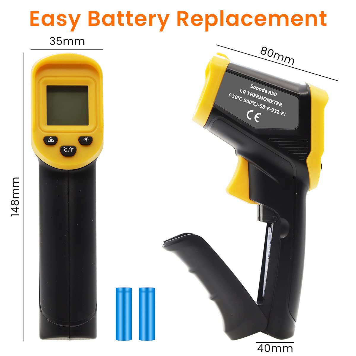 HASTHIP® Infrared Thermometer Gun Non Contact Digital Temperature Gun Industrial Laser Infrared Thermometer with Overheat/Low Temperature Warning (-50°C ~ 400°C) for Industrial Use (Not for Humans)